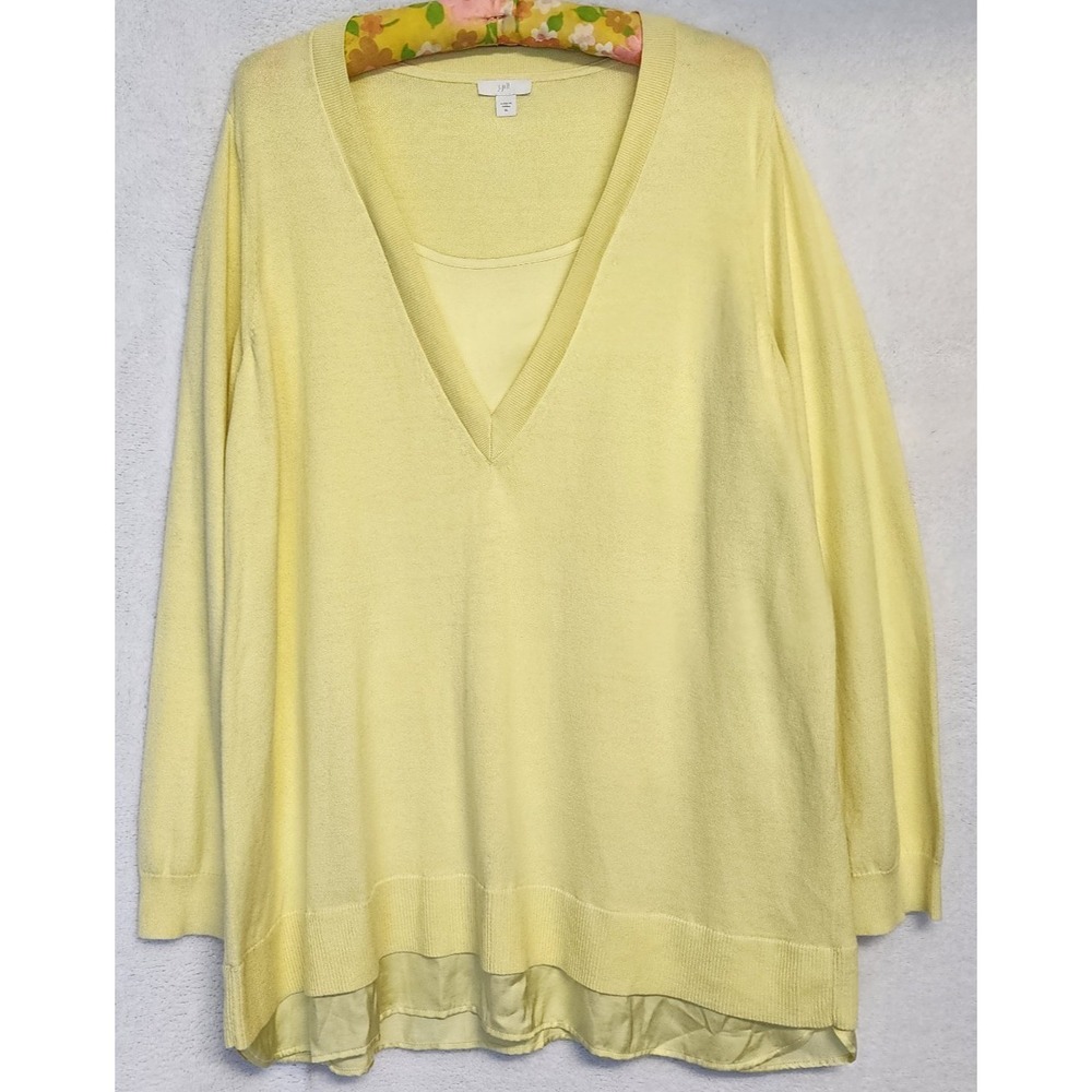 J Jill Mixed Media Layered V Neck Tunic Sweater Women's XL Yellow Lagenlook